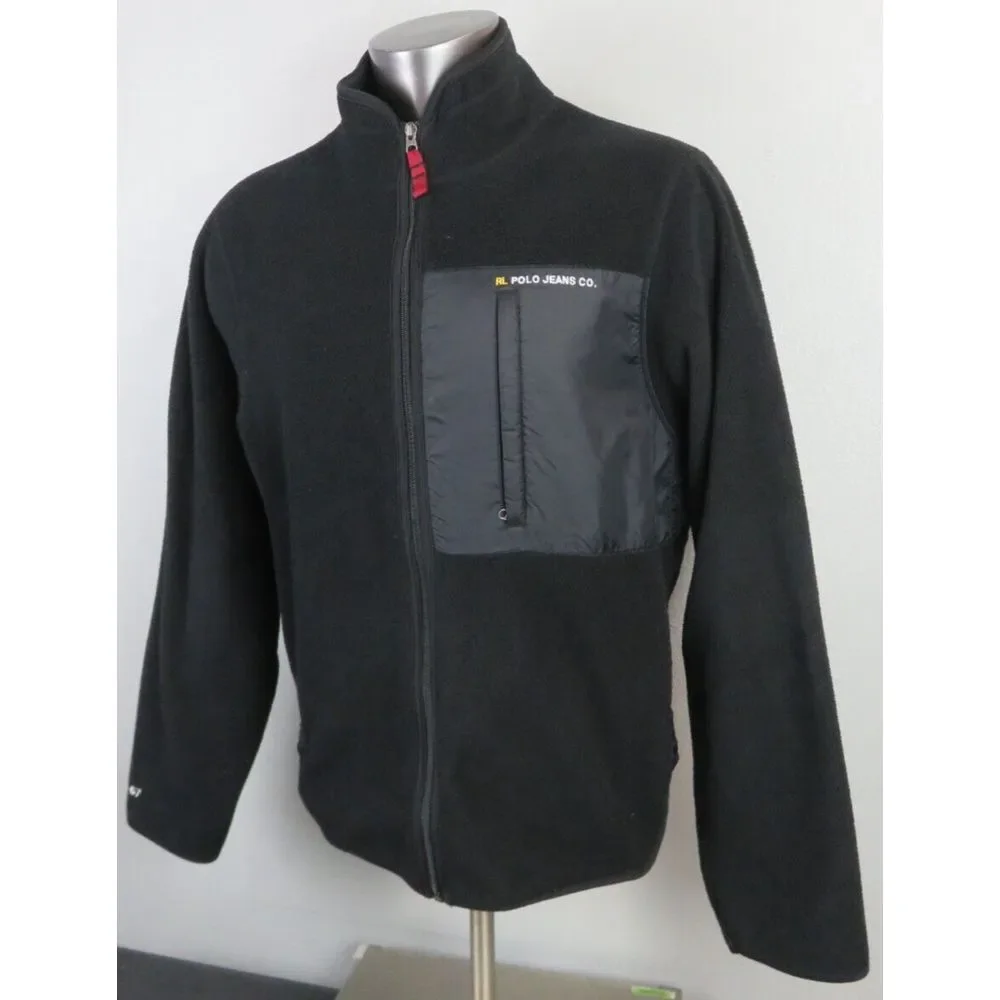 Vintage Polo Jeans Co Ralph Lauren Black Full Zip Jacket Fleece Size XL Y2K Norm